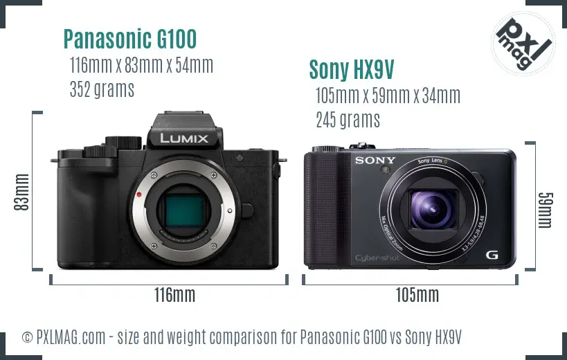Panasonic G100 vs Sony HX9V size comparison