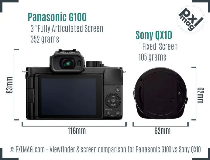 Panasonic G100 vs Sony QX10 Screen and Viewfinder comparison