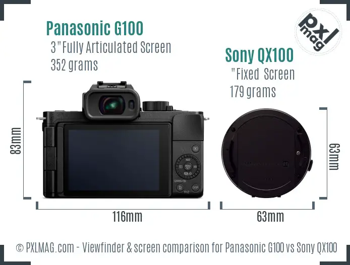 Panasonic G100 vs Sony QX100 Screen and Viewfinder comparison