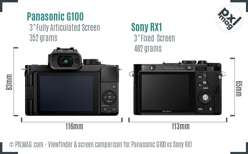 Panasonic G100 vs Sony RX1 Screen and Viewfinder comparison