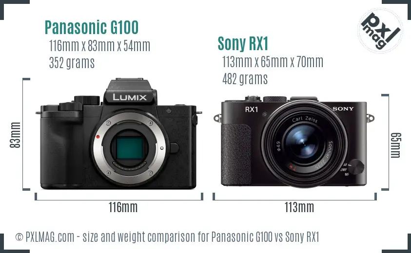 Panasonic G100 vs Sony RX1 size comparison