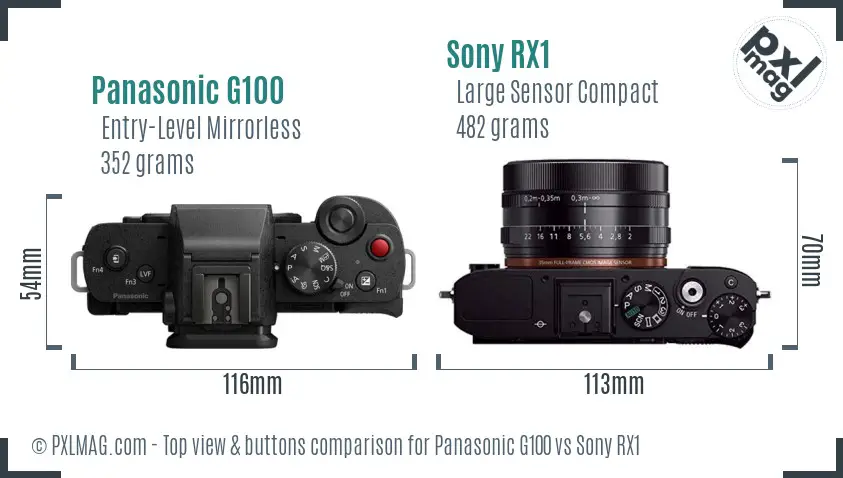 Panasonic G100 vs Sony RX1 top view buttons comparison