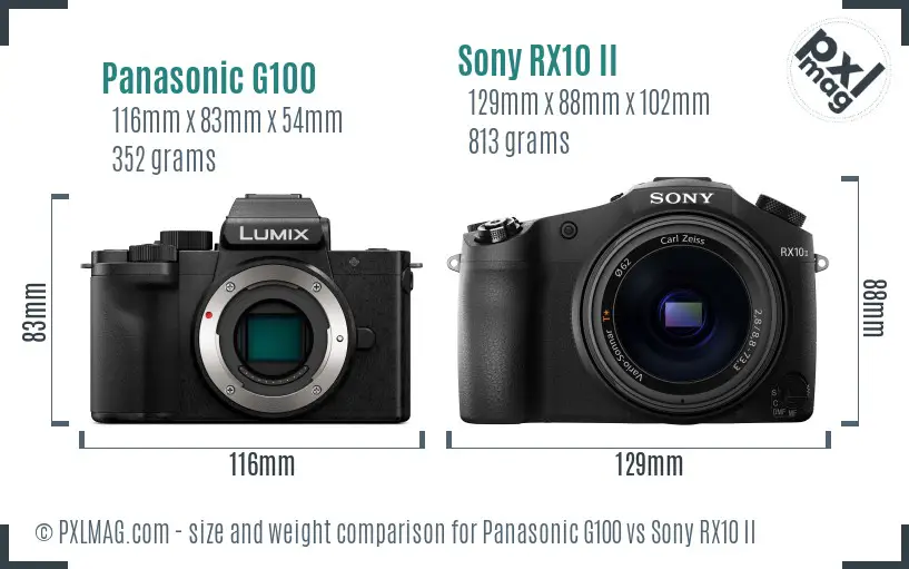 Panasonic G100 vs Sony RX10 II size comparison