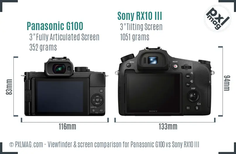 Panasonic G100 vs Sony RX10 III Screen and Viewfinder comparison
