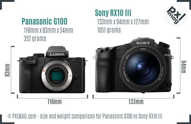 Panasonic G100 vs Sony RX10 III size comparison