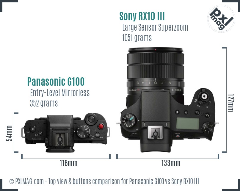 Panasonic G100 vs Sony RX10 III top view buttons comparison