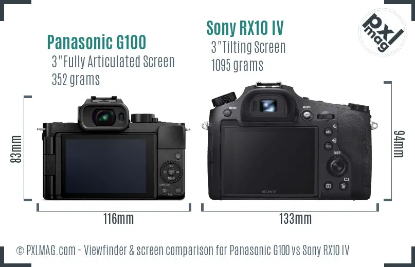 Panasonic G100 vs Sony RX10 IV Screen and Viewfinder comparison