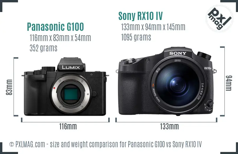 Panasonic G100 vs Sony RX10 IV size comparison