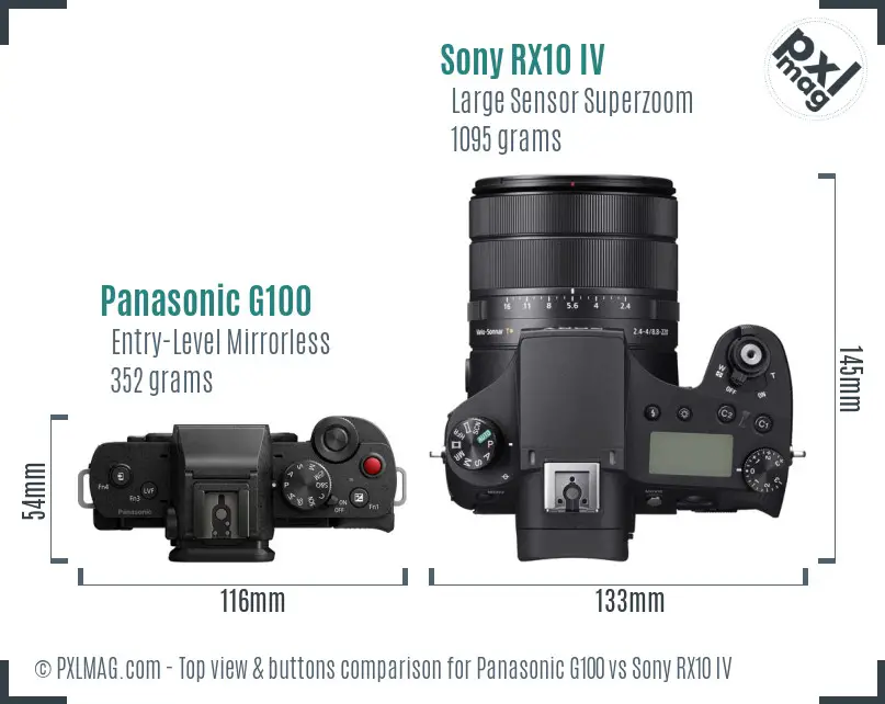 Panasonic G100 vs Sony RX10 IV top view buttons comparison