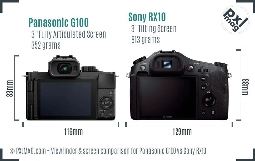 Panasonic G100 vs Sony RX10 Screen and Viewfinder comparison