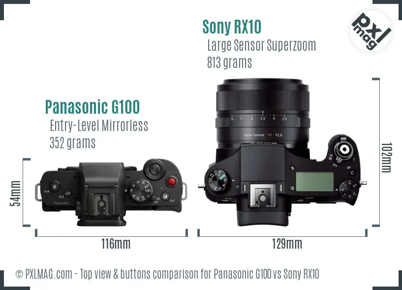 Panasonic G100 vs Sony RX10 top view buttons comparison