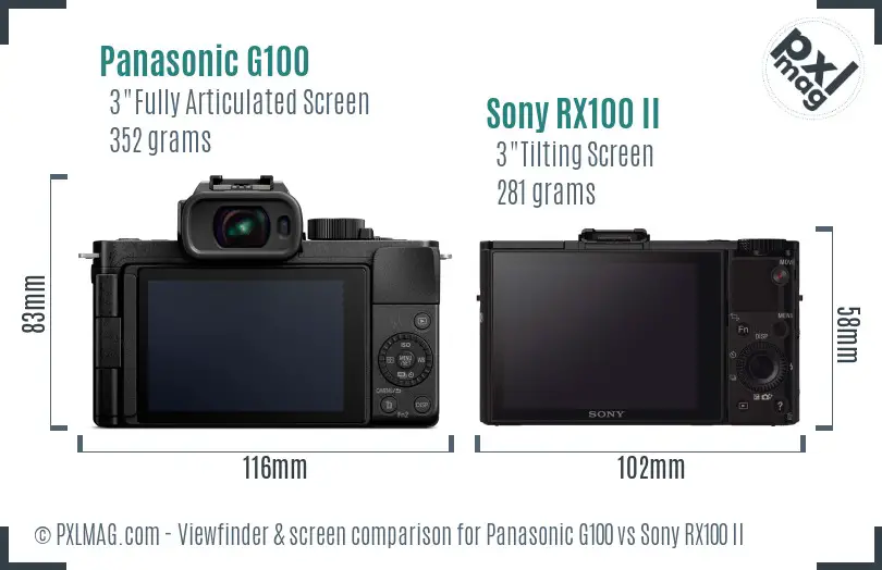 Panasonic G100 vs Sony RX100 II Screen and Viewfinder comparison