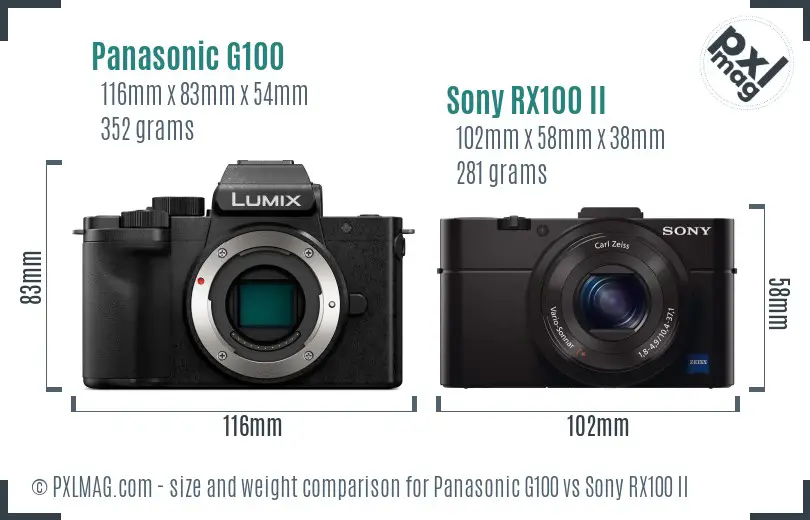 Panasonic G100 vs Sony RX100 II size comparison