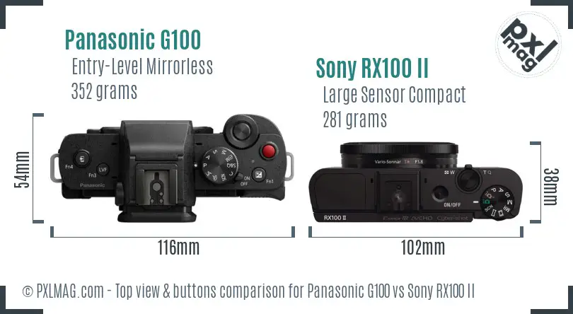 Panasonic G100 vs Sony RX100 II top view buttons comparison