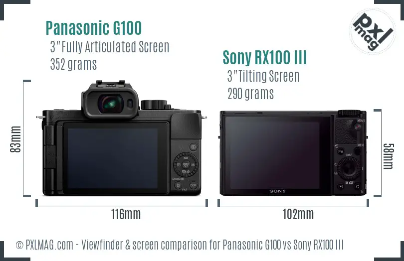 Panasonic G100 vs Sony RX100 III Screen and Viewfinder comparison
