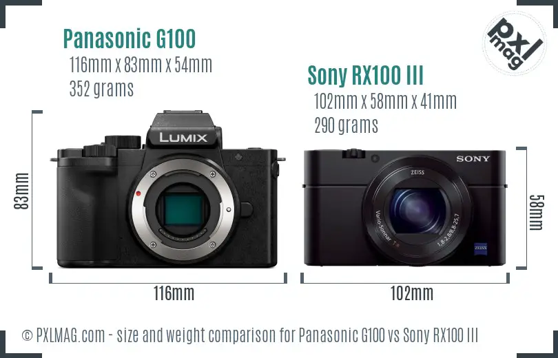 Panasonic G100 vs Sony RX100 III size comparison