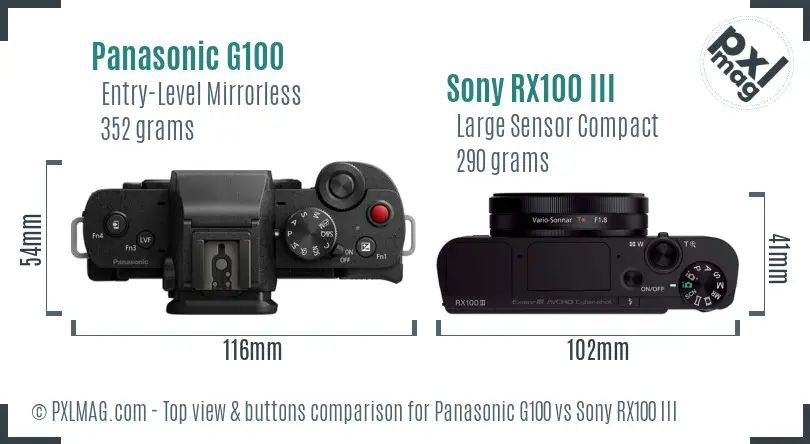 Panasonic G100 vs Sony RX100 III top view buttons comparison