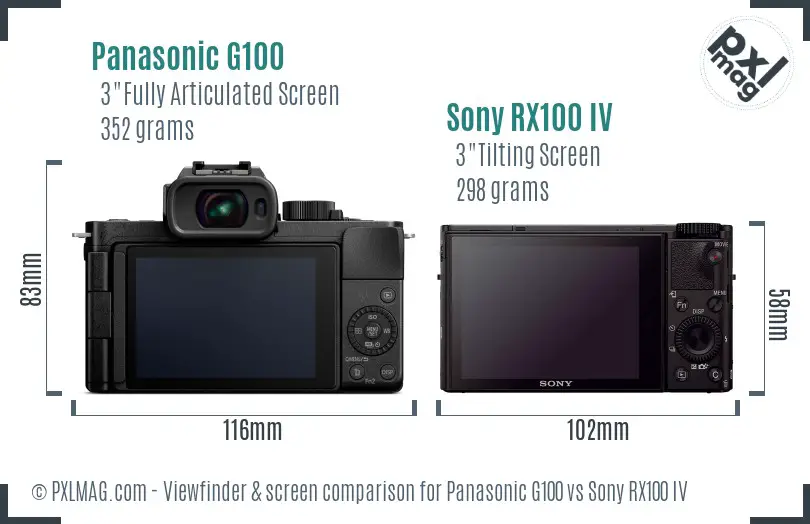 Panasonic G100 vs Sony RX100 IV Screen and Viewfinder comparison