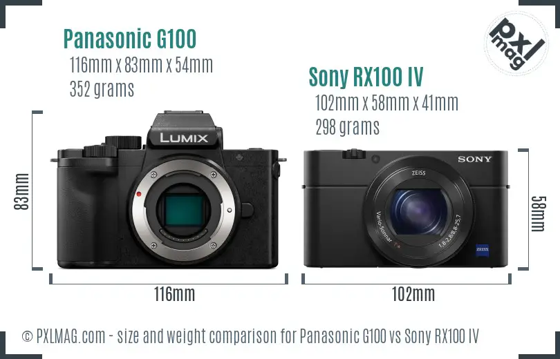 Panasonic G100 vs Sony RX100 IV size comparison