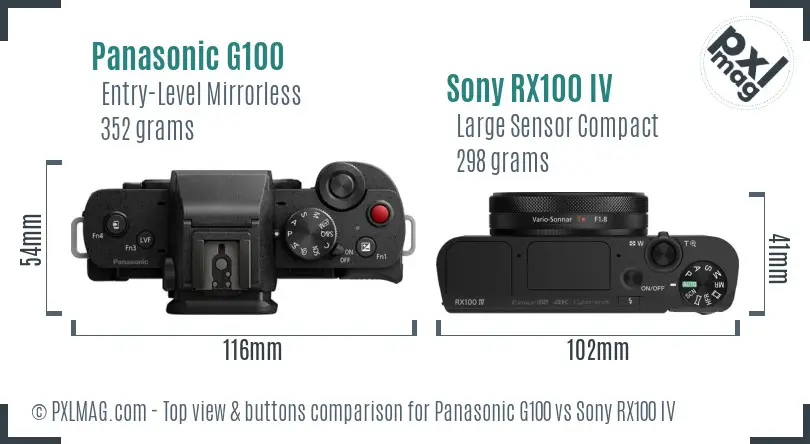 Panasonic G100 vs Sony RX100 IV top view buttons comparison