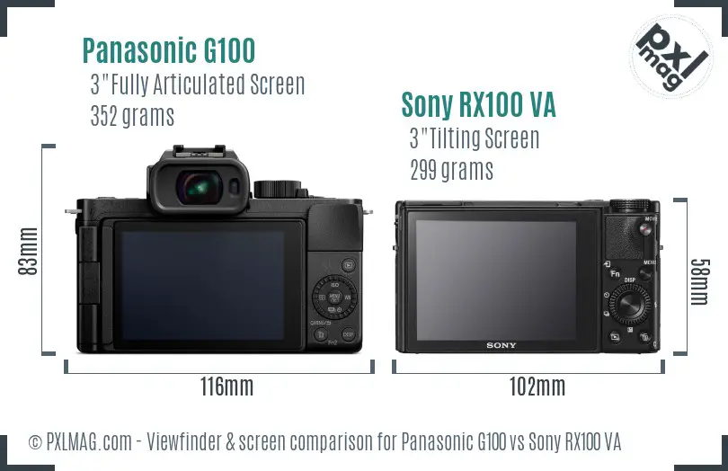 Panasonic G100 vs Sony RX100 VA Screen and Viewfinder comparison