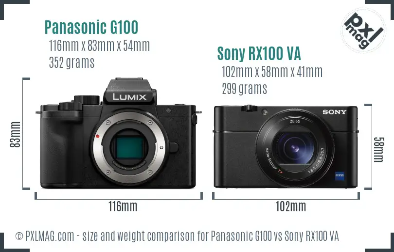 Panasonic G100 vs Sony RX100 VA size comparison