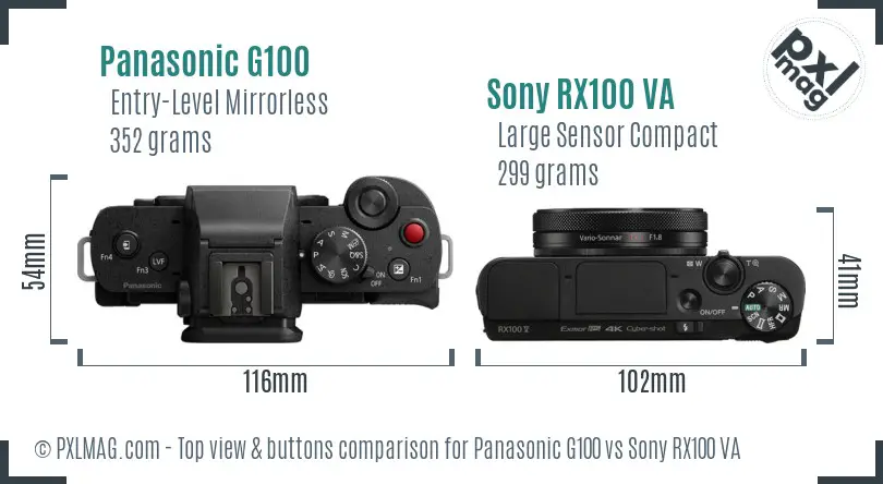 Panasonic G100 vs Sony RX100 VA top view buttons comparison