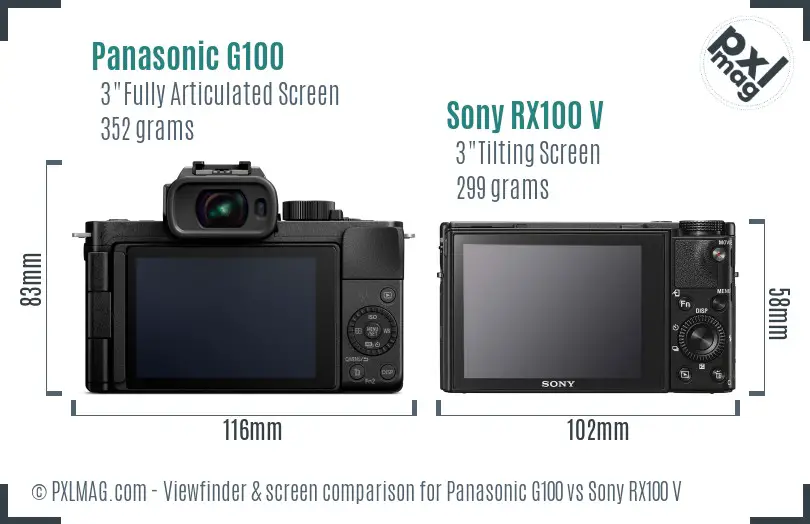 Panasonic G100 vs Sony RX100 V Screen and Viewfinder comparison
