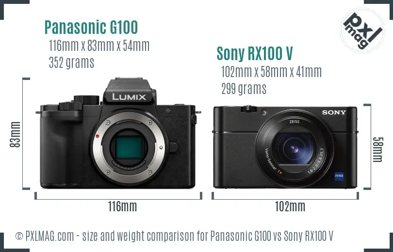 Panasonic G100 vs Sony RX100 V size comparison