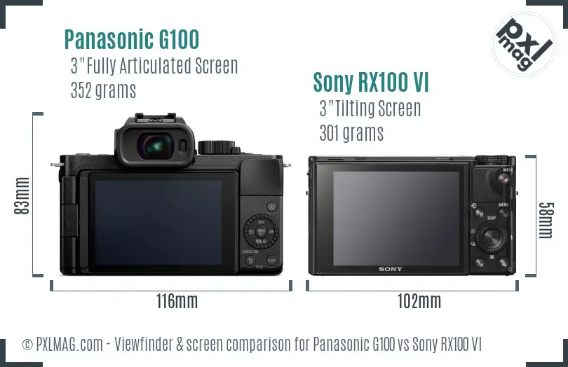 Panasonic G100 vs Sony RX100 VI Screen and Viewfinder comparison