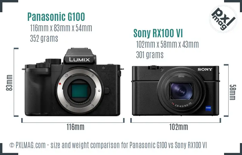 Panasonic G100 vs Sony RX100 VI size comparison