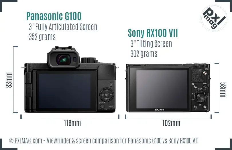 Panasonic G100 vs Sony RX100 VII Screen and Viewfinder comparison