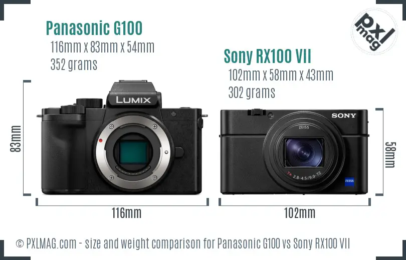 Panasonic G100 vs Sony RX100 VII size comparison