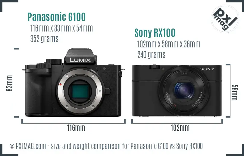 Panasonic G100 vs Sony RX100 size comparison