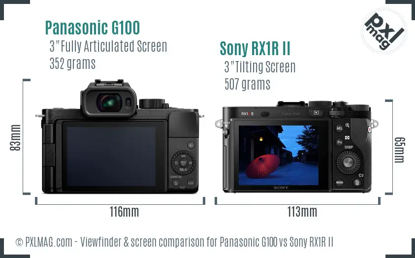 Panasonic G100 vs Sony RX1R II Screen and Viewfinder comparison