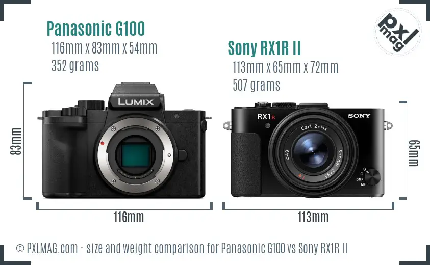 Panasonic G100 vs Sony RX1R II size comparison