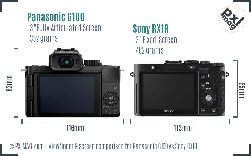 Panasonic G100 vs Sony RX1R Screen and Viewfinder comparison Panasonic G100 vs Sony RX1R Screen and Viewfinder comparison