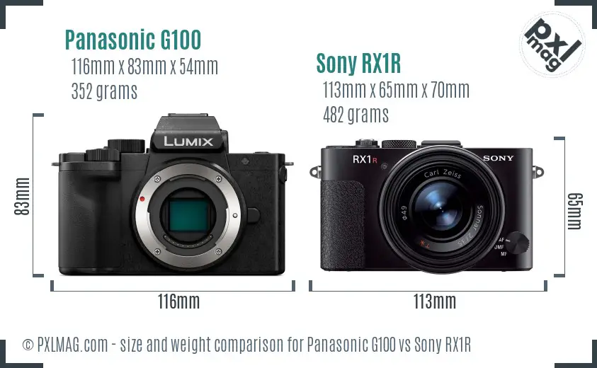 Panasonic G100 vs Sony RX1R size comparison Panasonic G100 vs Sony RX1R size comparison