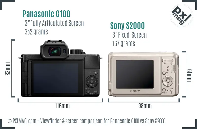 Panasonic G100 vs Sony S2000 Screen and Viewfinder comparison