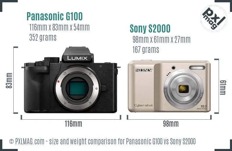 Panasonic G100 vs Sony S2000 size comparison