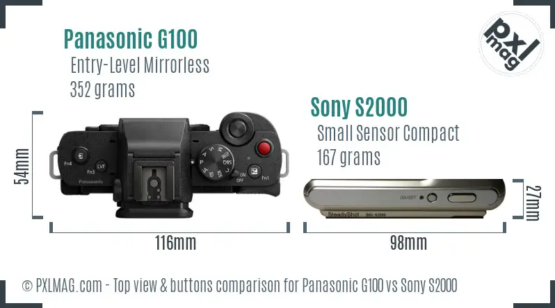 Panasonic G100 vs Sony S2000 top view buttons comparison