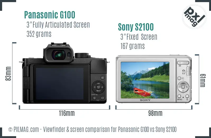 Panasonic G100 vs Sony S2100 Screen and Viewfinder comparison