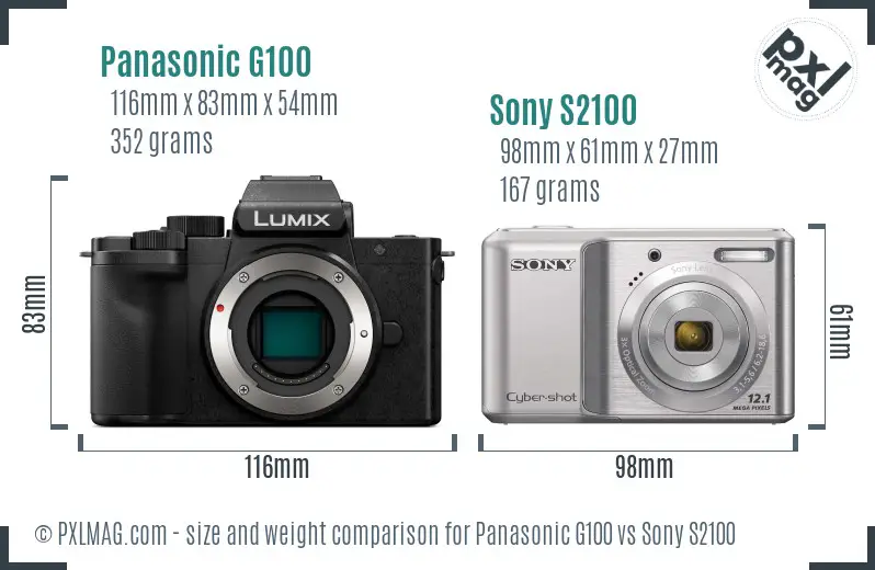 Panasonic G100 vs Sony S2100 size comparison