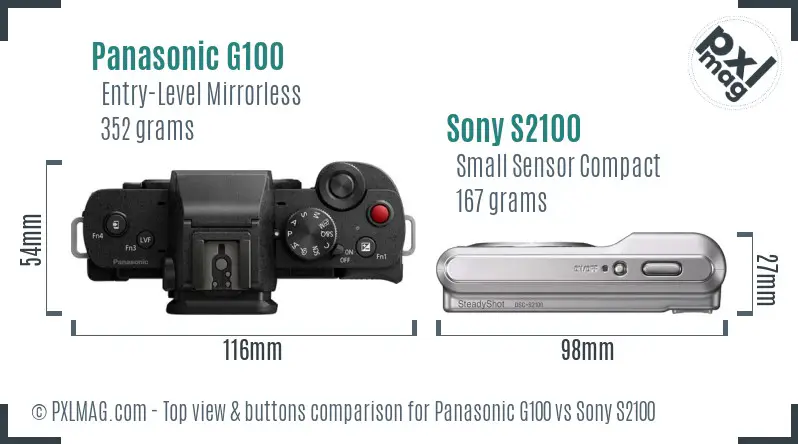 Panasonic G100 vs Sony S2100 top view buttons comparison