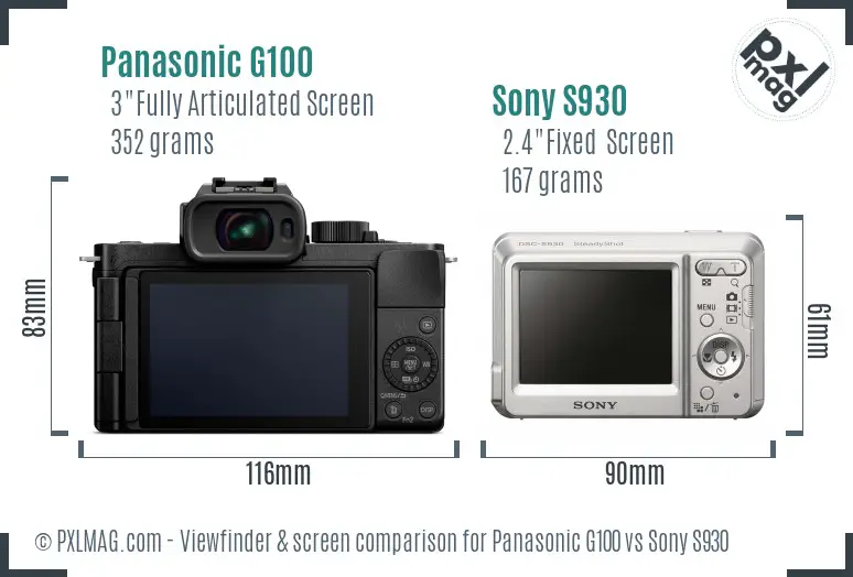 Panasonic G100 vs Sony S930 Screen and Viewfinder comparison