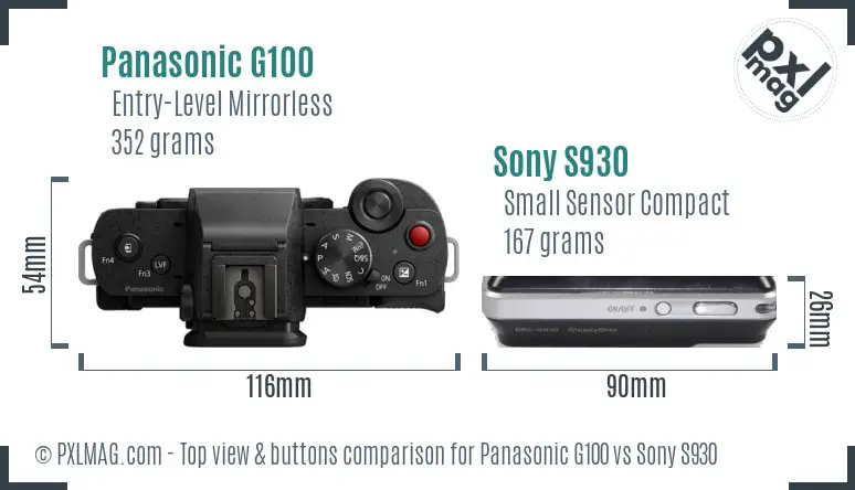 Panasonic G100 vs Sony S930 top view buttons comparison