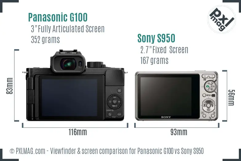 Panasonic G100 vs Sony S950 Screen and Viewfinder comparison