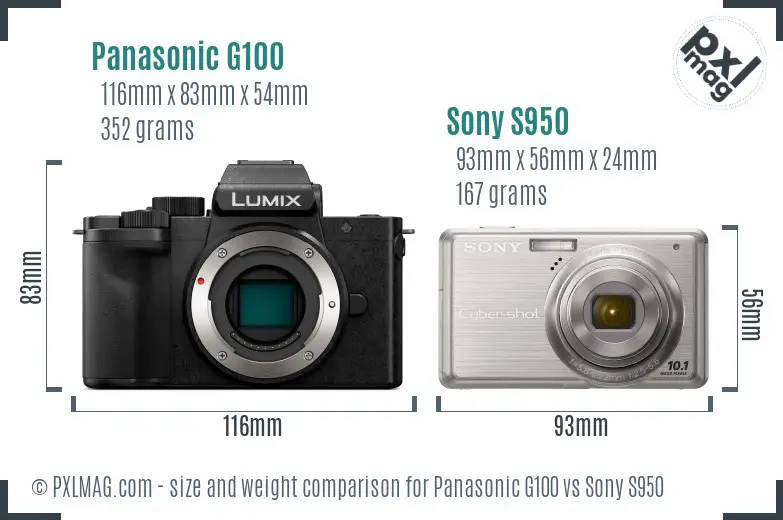 Panasonic G100 vs Sony S950 size comparison