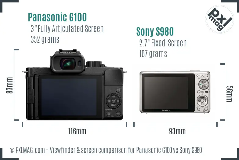 Panasonic G100 vs Sony S980 Screen and Viewfinder comparison