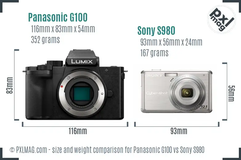 Panasonic G100 vs Sony S980 size comparison
